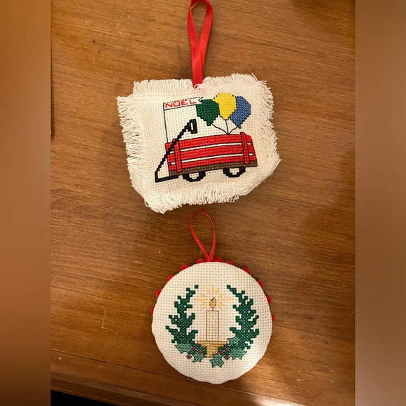 Cross-Stitched Christmas Ornaments‎ Set of 2 - Picture 1 of 5